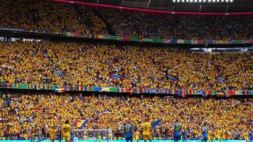 MUNICH, GERMANY - JUNE 17: A general view of fans of Romania during the UEFA EURO 2024 group stage match between Romania and Ukraine at Munich Football Arena on June 17, 2024 in Munich, Germany. (Photo by Alex Caparros - UEFA/UEFA via Getty Images)