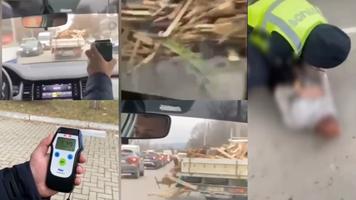 (VIDEO) Urmărire ca în filme pe străzile Chișinăului. Șoferul băut al unei camionete încărcată cu lemne a încercat să scape de poliție, dar a fost pus cu fața pe asflat