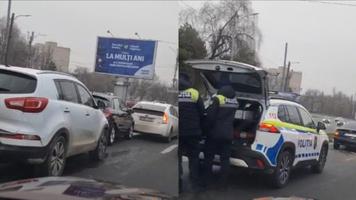 (VIDEO) Accident în lanț, cu implicarea cinci automobile, în Chișinău