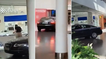 Jaf cu mașina în mall, la Madrid. Hoții au intrat cu bolidul prin ușile de sticlă și au prăduit o bijuterie