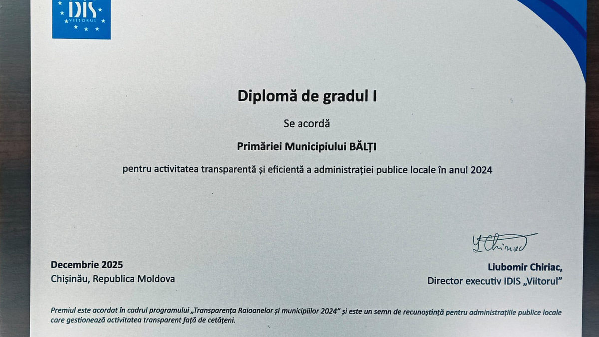 Primăria municipiului Bălți, recunoscută ca cea mai transparentă administrație
