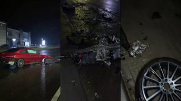 (VIDEO) Mercedes lăsat fără roți și motor, după impactul cu un semafor, în timp ce era gonit de poliție pe o stradă din Chișinău