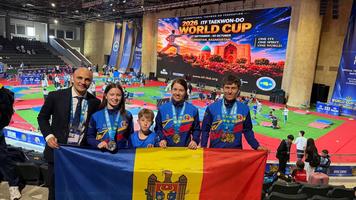 (FOTO) R.Moldova s-a clasat pe locul 9 la Cupa Mondială de taekwon-do din Kazahstan. Două titluri mondiale cu doar patru sportivi